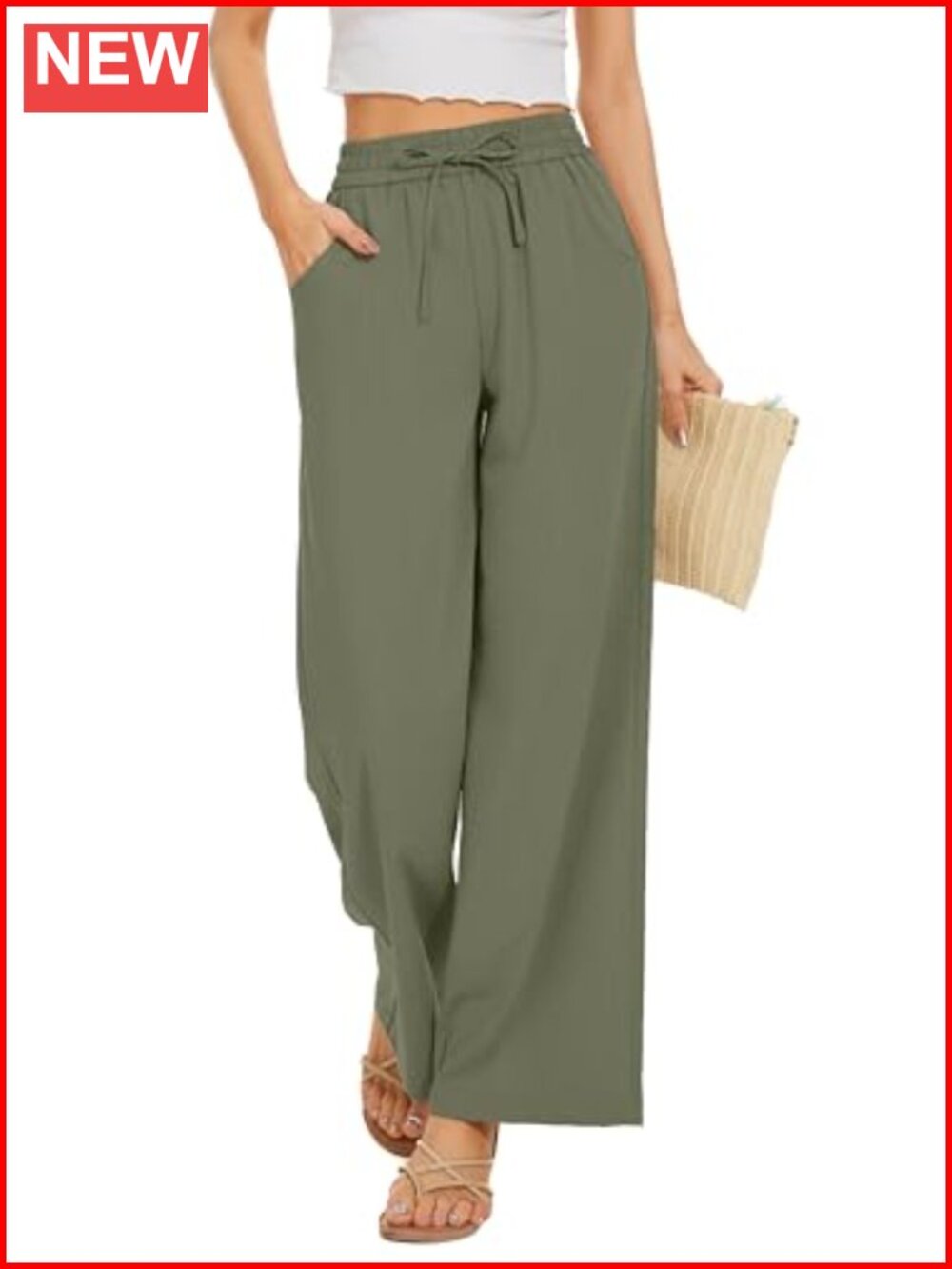 Flowy Wide Leg Palazzo Pants Drawstring Waist Pockets
